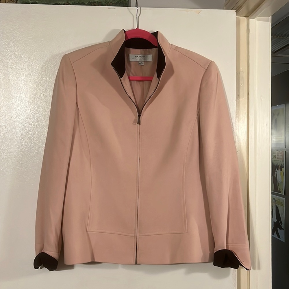 Tahari by Arthur S. Levine pink/black zip front jacket